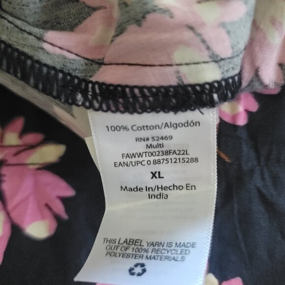 Free Assembly‎ Shirt Womens XL Elastic Waist Ruffle Sleeve Navy Pink Floral - Picture 9 of 12